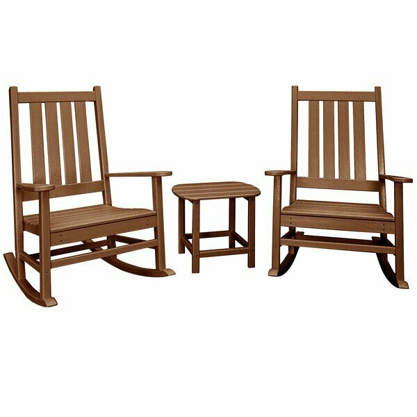 Polywood Vineyard Teak Patio Set with South Beach Side Table and 2 Rocking Chairs 633PWS3551TE